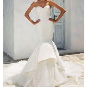 Trendy White Strapless Slit Mermaid Evening Gown JTE898 main image 1